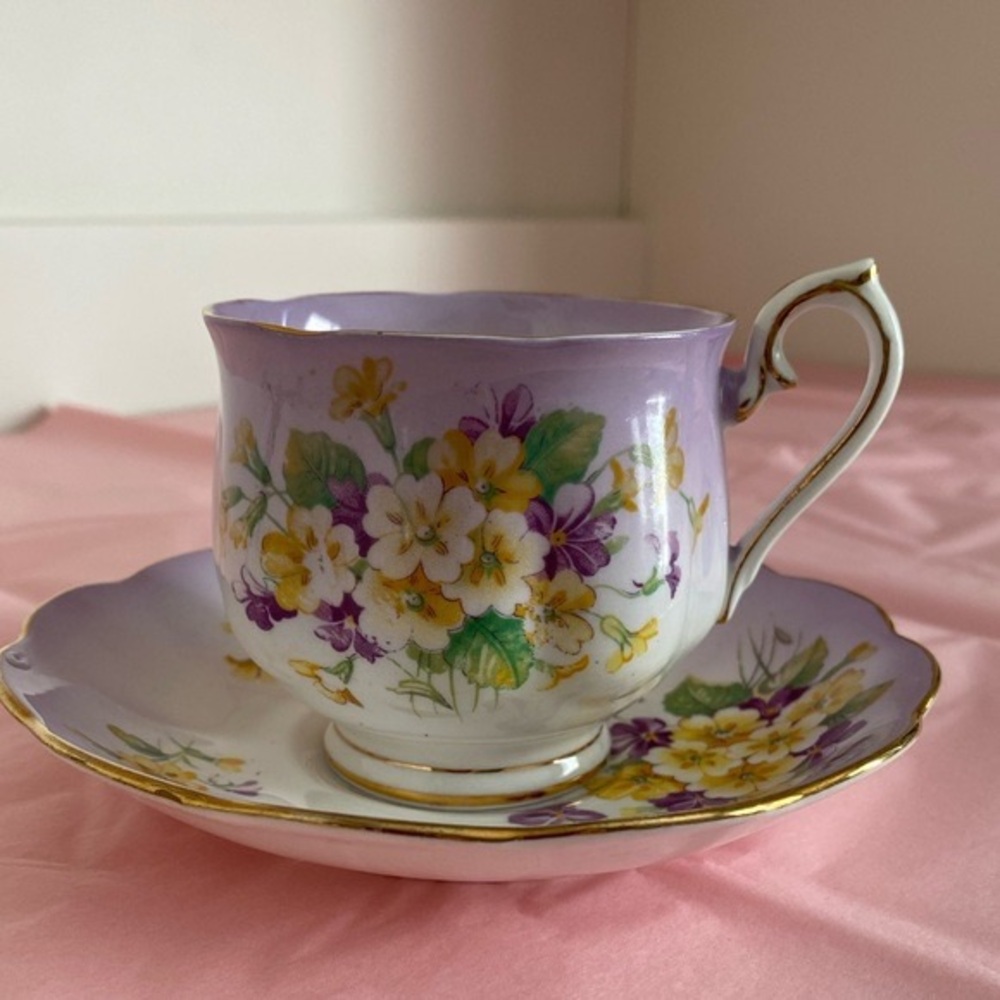 Royal Albert Bone China Lavender Ombré Teacup and Saucer in Primulette Pattern - Picture 2 of 10